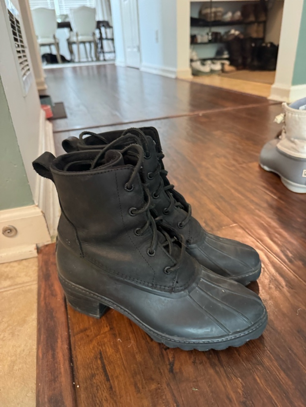 Sperry Black Lace-Up Duck Boots with Heel - Women